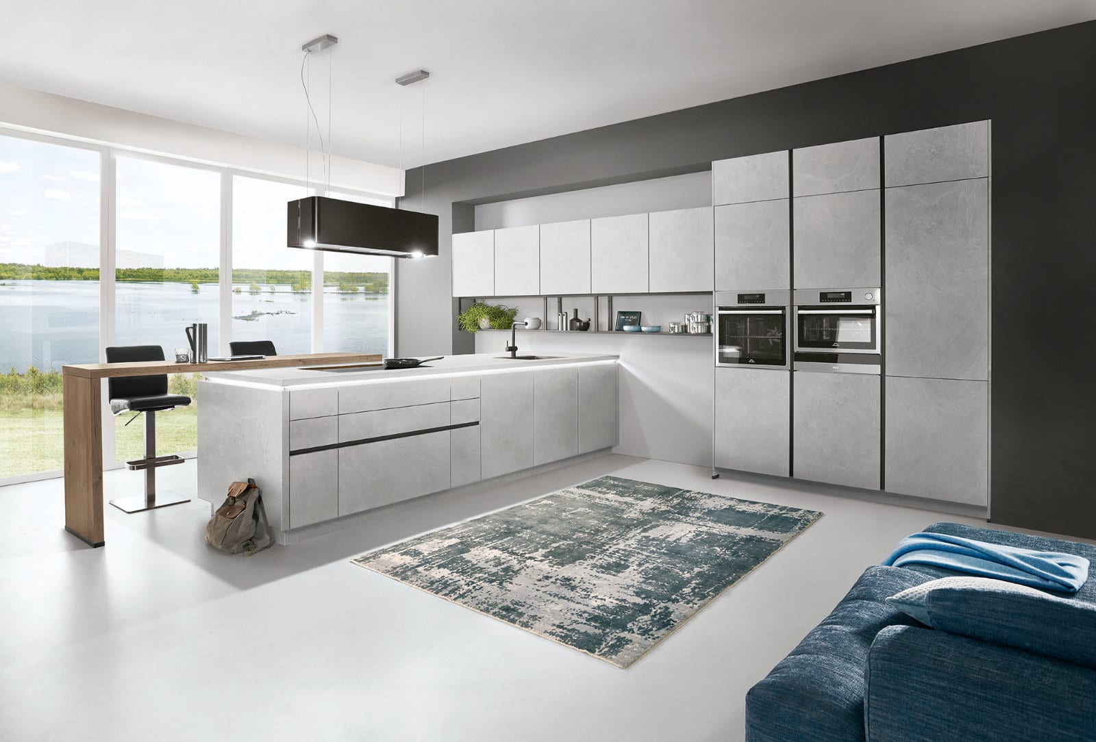Nobilia Grey Stone Handleless Open Plan Kitchen 2021 2 | Lead Wolf, Peterborough