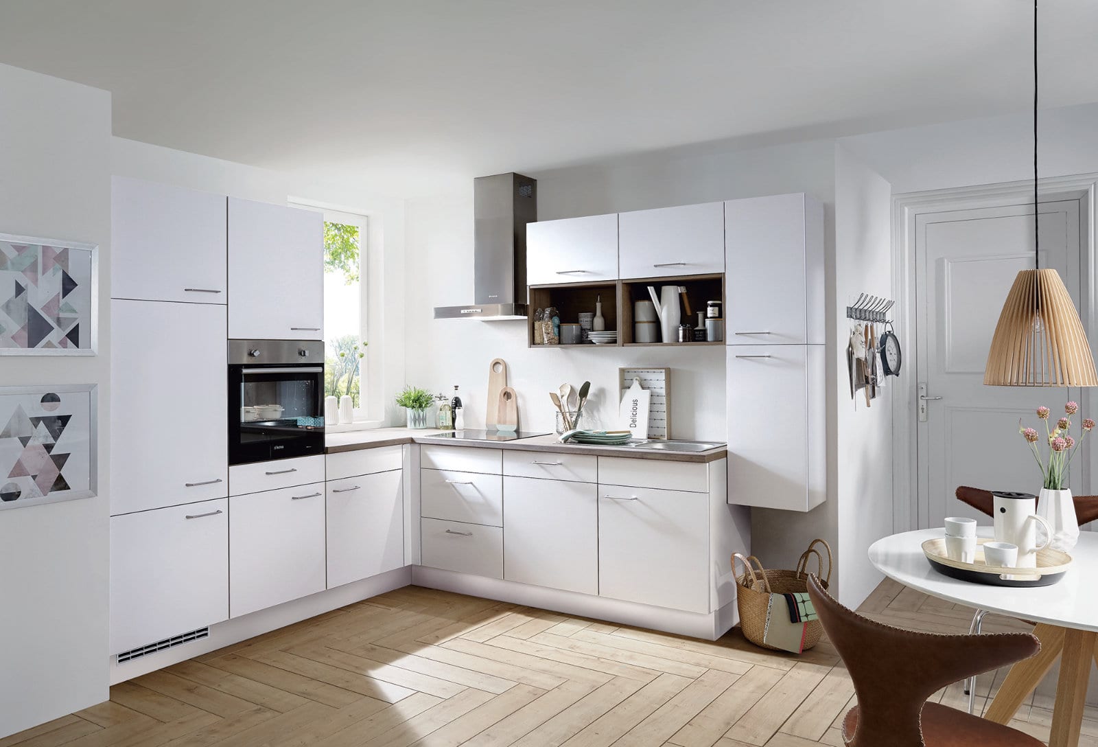 Nobilia Matt White L Shaped Kitchen 2021 2 | Lead Wolf, Peterborough